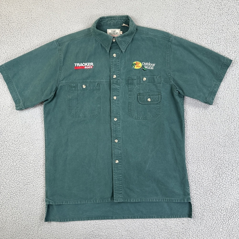 Vtg RedHead Bass Pro Shop Tracker Boats Employee Shirt Men Large Tall Green